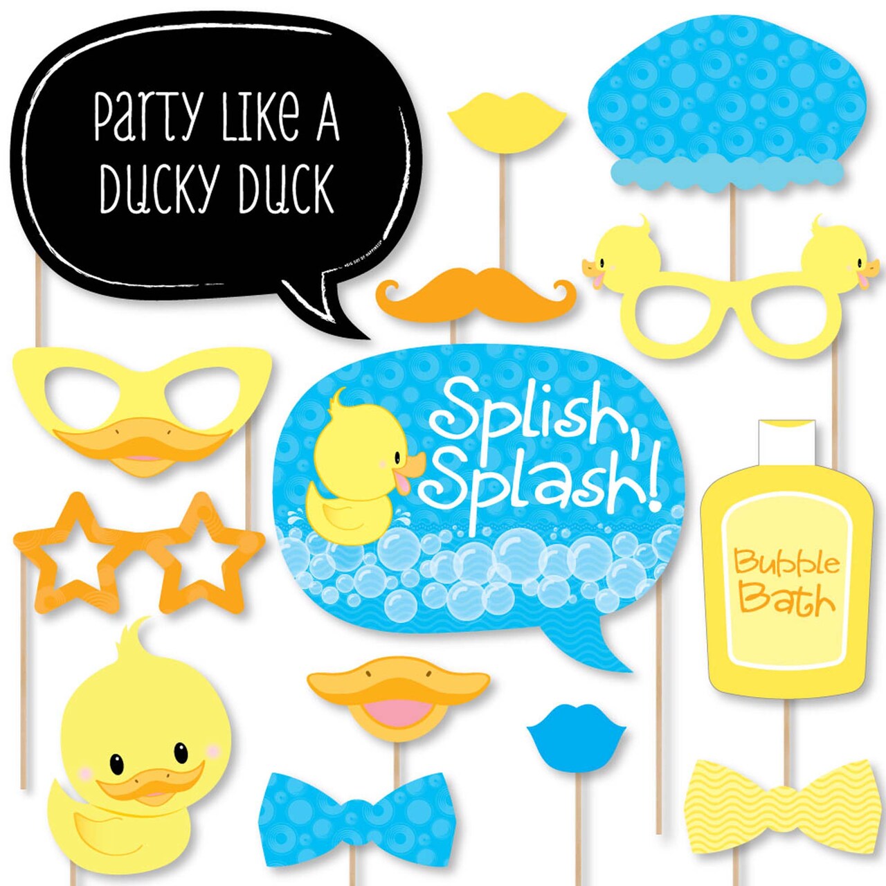 Big Dot of Happiness Ducky Duck - Baby Shower or Birthday Party Photo Booth Props Kit - 20 Count